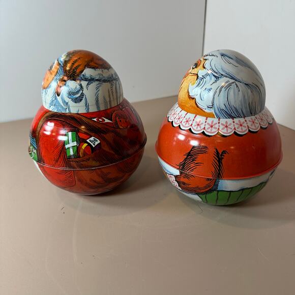 Set of 2 Vintage Mrs & Santa Claus Britol Ware Roly Poly Tobacco Tins Christmas - Picture 3 of 10